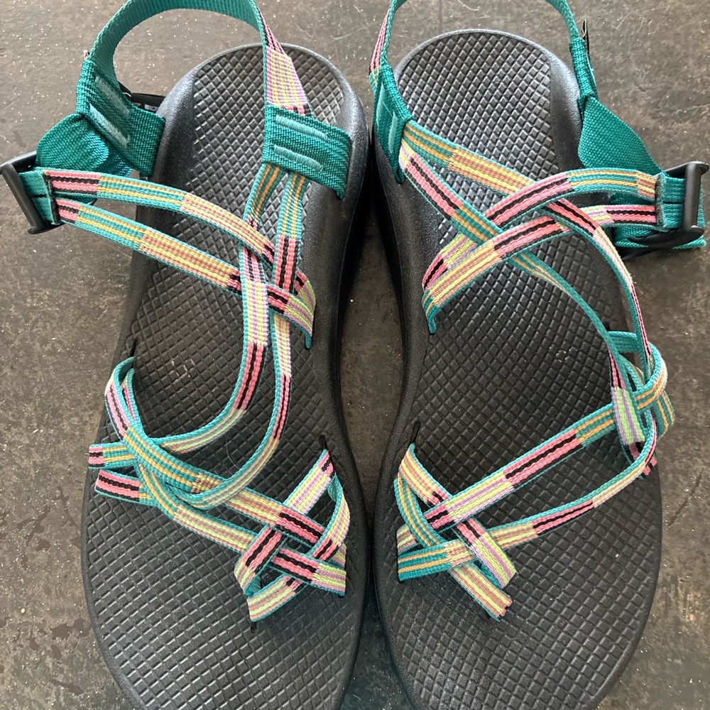Chaco Teal and Multicolor Strappy Sandals